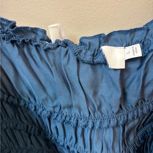 ASTR the Label Enola Satin Smocked Blue Midi Dress Wedding Bridal Baby Shower - Picture 4 of 6